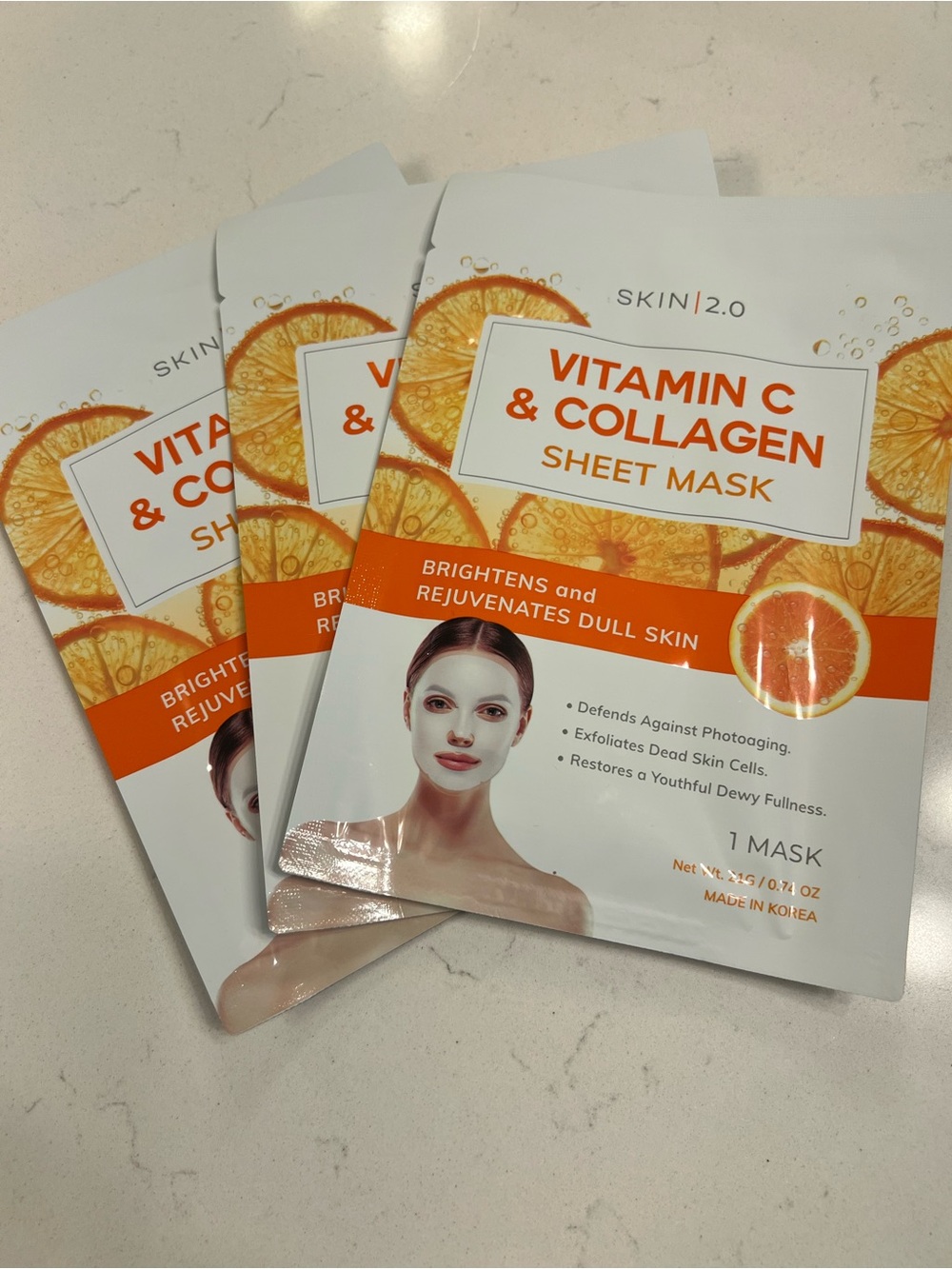 Skin 2.0 Vitamin C & Collagen Sheet Masks - Set of (3) NEW Korean Skincare